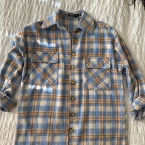Missguided Blue and Tan Plaid Shirt